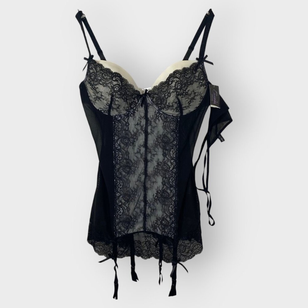NEW Oh La La Lace Mesh Lingerie Set Chemise Thong | 2X | Black | Lace Up Back